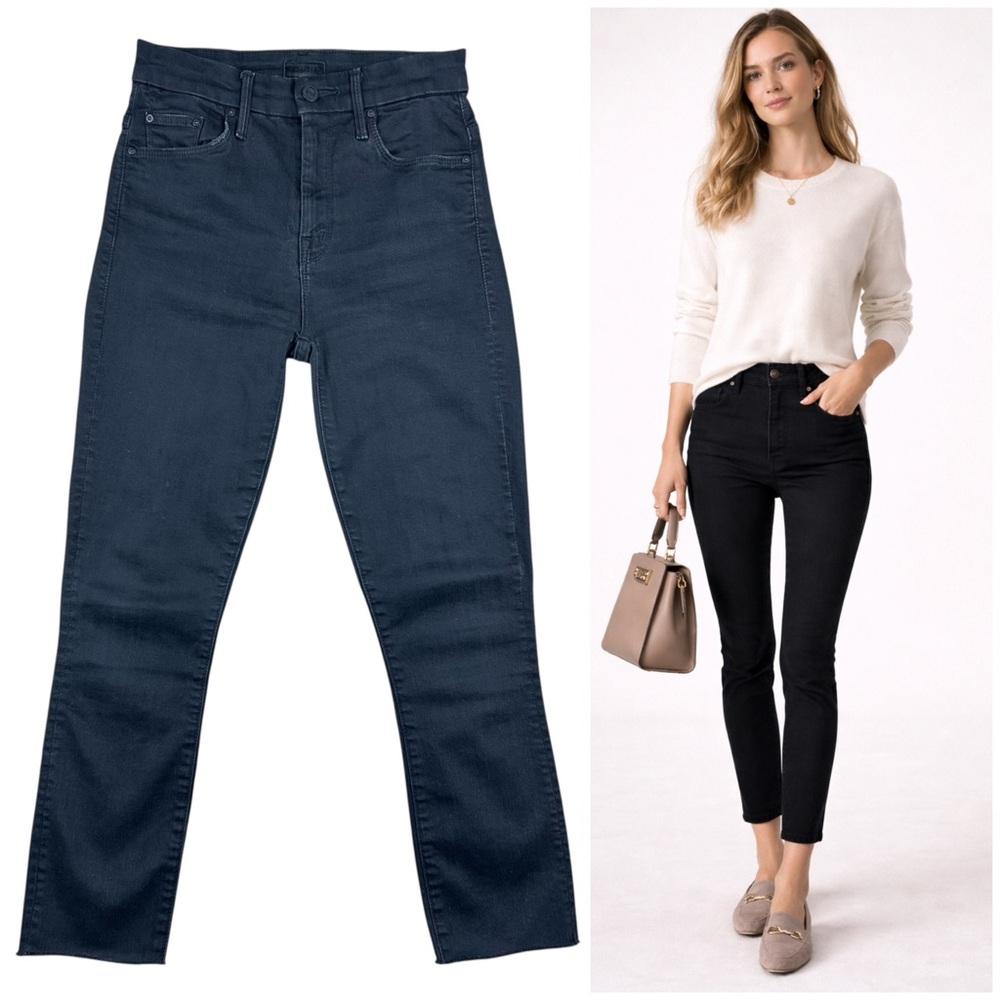 Mother The Bow Looker High Rise Ankle Jeans 24 Black Not Guilty Minimalist